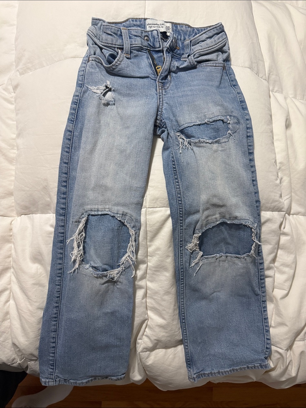 abercrombie kids light blue distressed ripped jeans